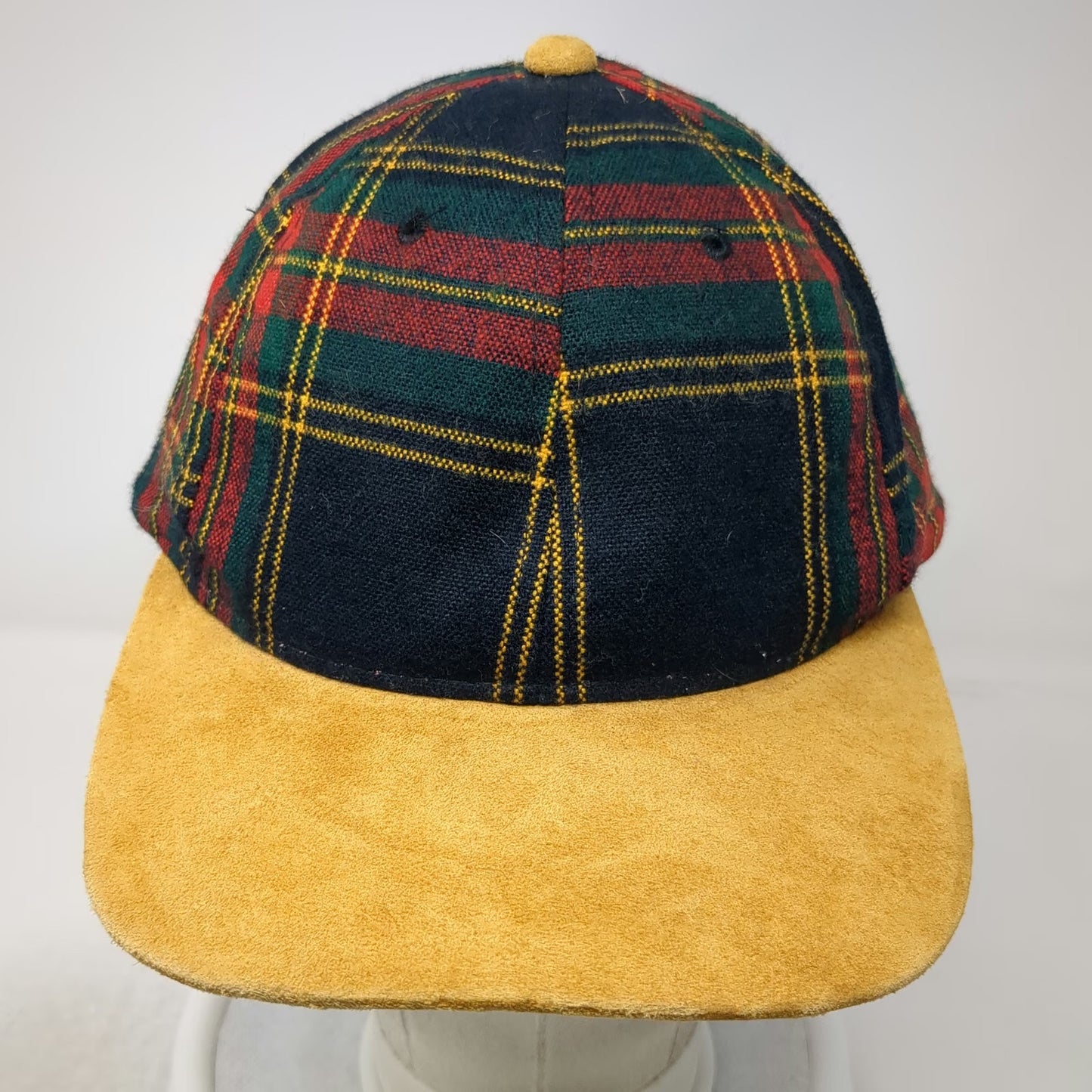 Kudzu Baseball Cap One Size Blue Yellow Red Green Plaid Suede Leather Strap Hat