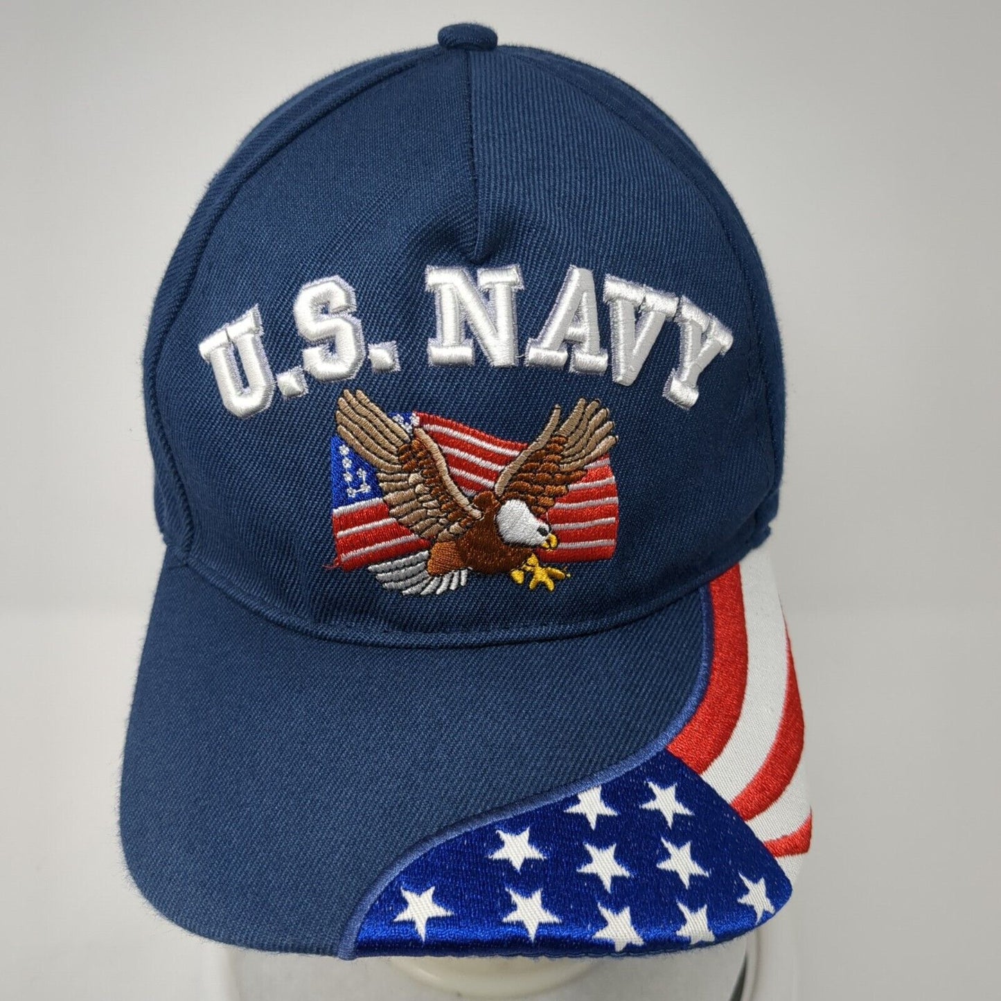 US Navy American Flag Strapback Hat Blue OS Adjustable Embroidered Patriotic