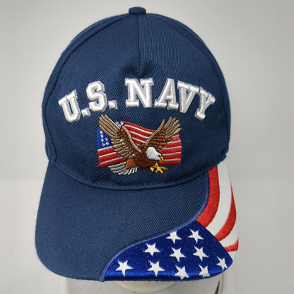 US Navy American Flag Strapback Hat Blue OS Adjustable Embroidered Patriotic