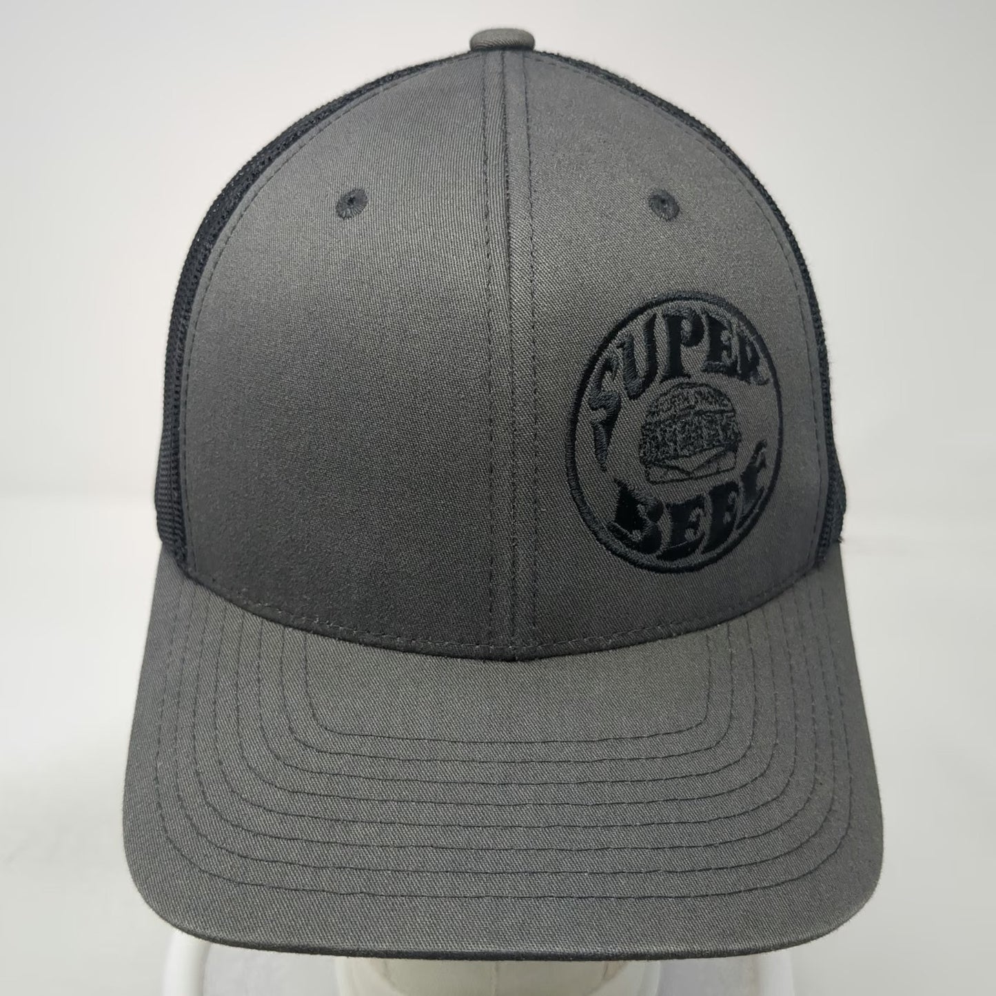 Yupoong Trucker Hat Gray One Size Snapback Super Beef Burger Mesh Patch Logo
