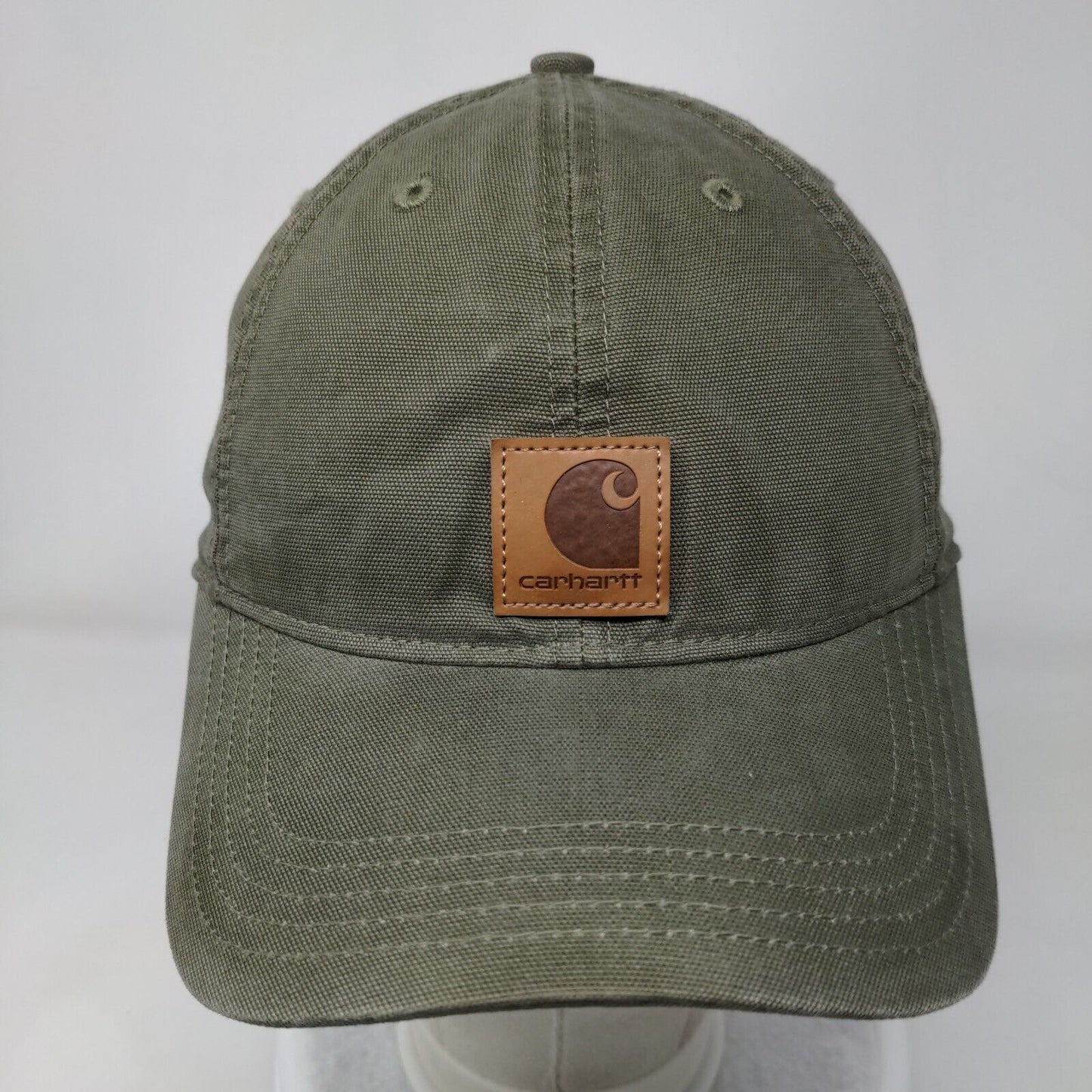 Carhartt Strapback Hat Green OSFA Adjustable Patch Logo Vented Holes 6 Panel