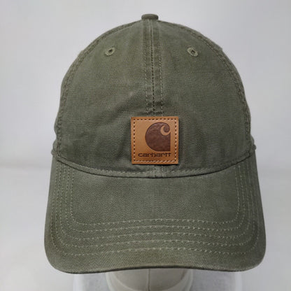 Carhartt Strapback Hat Green OSFA Adjustable Patch Logo Vented Holes 6 Panel