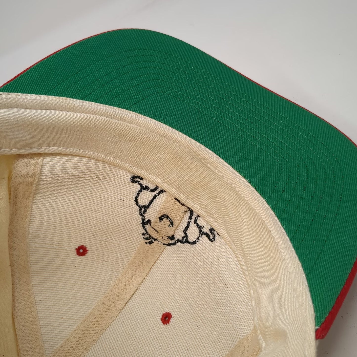 King Cap Snapback Hat Beige Red One Size Green Underbrim I Dunno Shrug Graphic