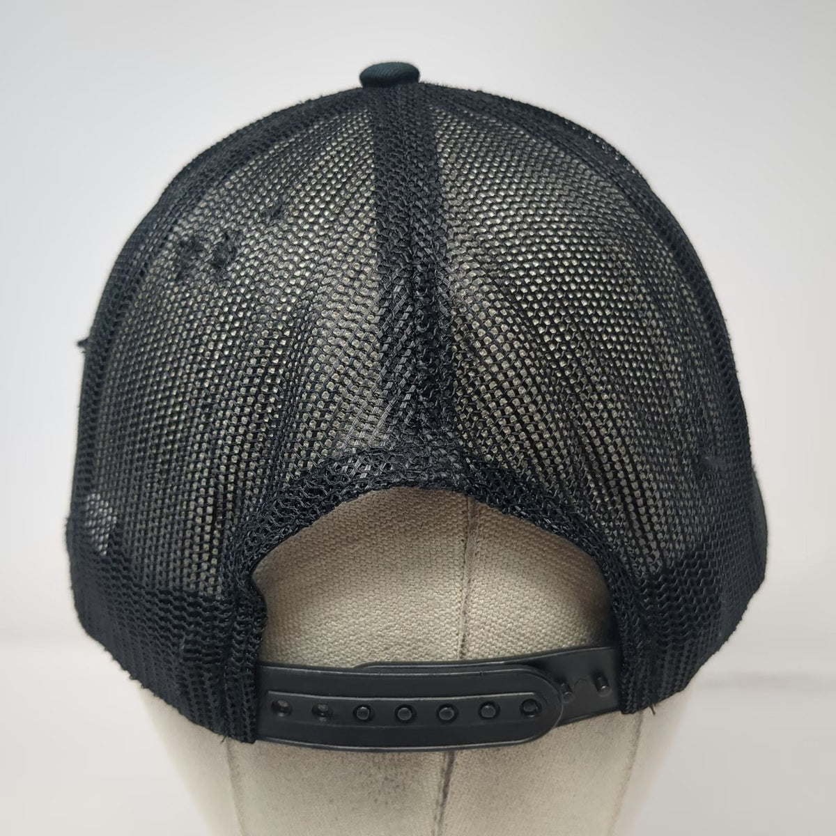 Port Authority Trucker Hat Black OSFM AMCON Red Logo Mesh Snapback Distressed