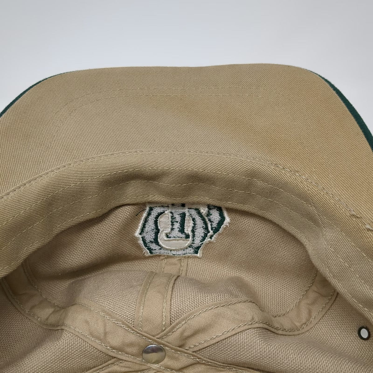 Ibis Headwear Snapback Hat Beige Green One Size Made in USA Two Tone LD Logo