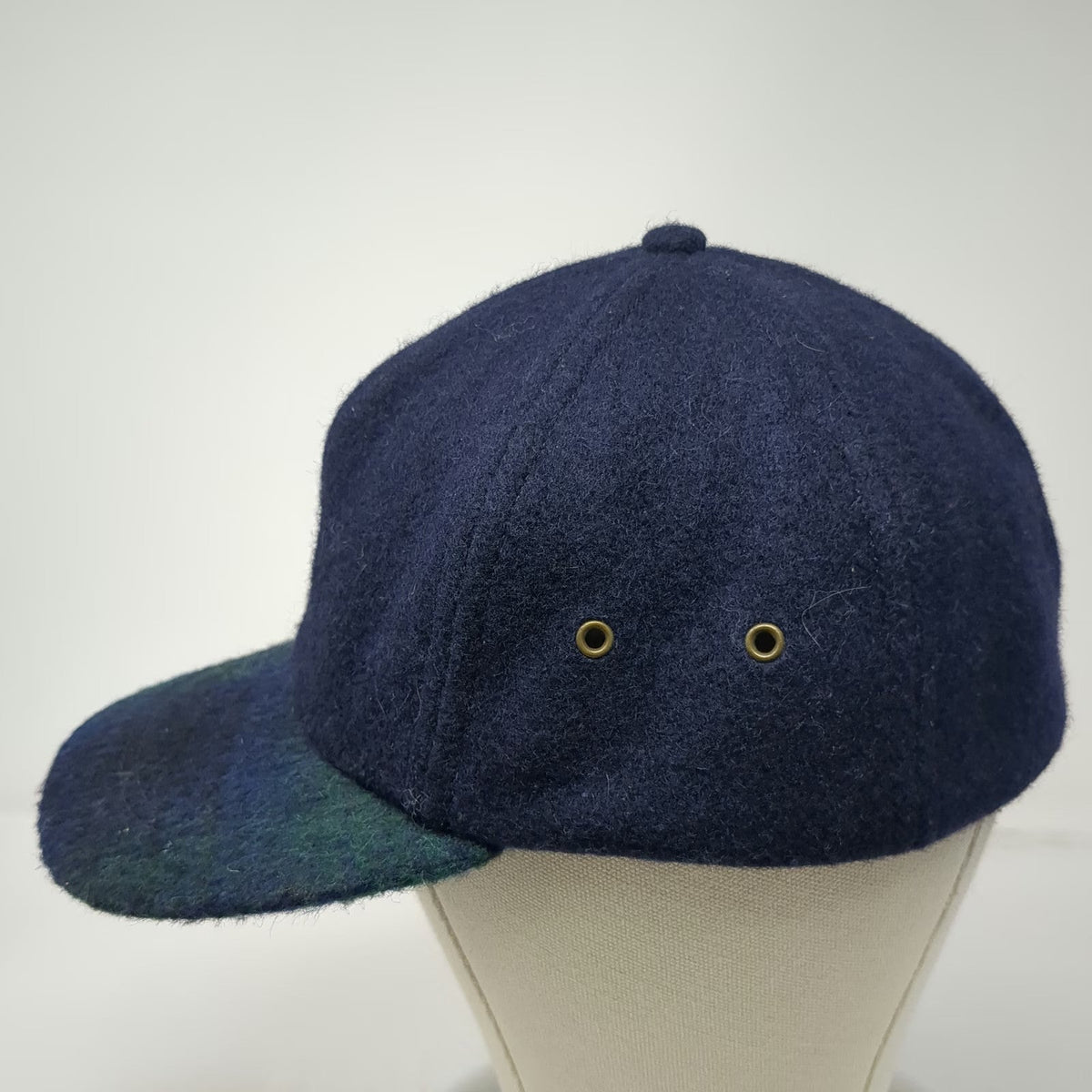 Baseball Cap Blue Green L Plaid Brim Wool Blend Made in USA Fitted Hat Vintage