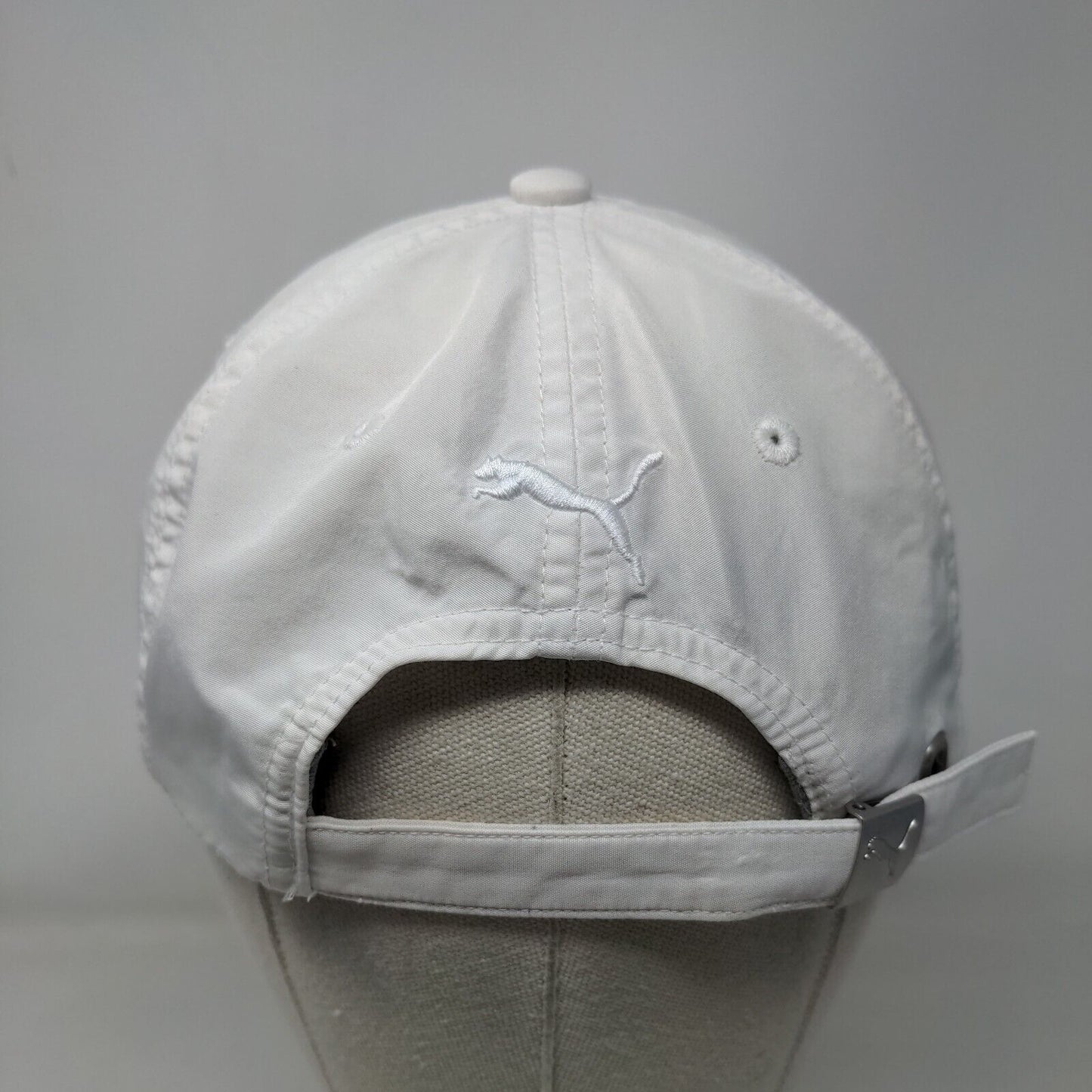 PUMA Slideback Hat White OSFA Adjustable Solid 6 Panel Vent Holes