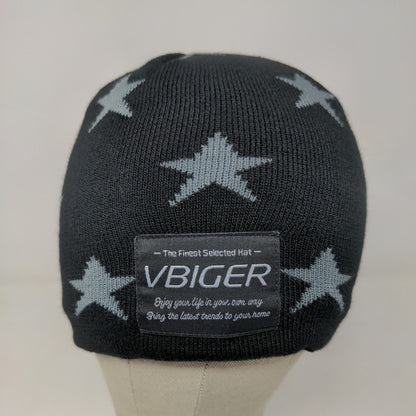 Vbiger Men's Knit Beanie Hat Cap Black Gray Stars All Over Print