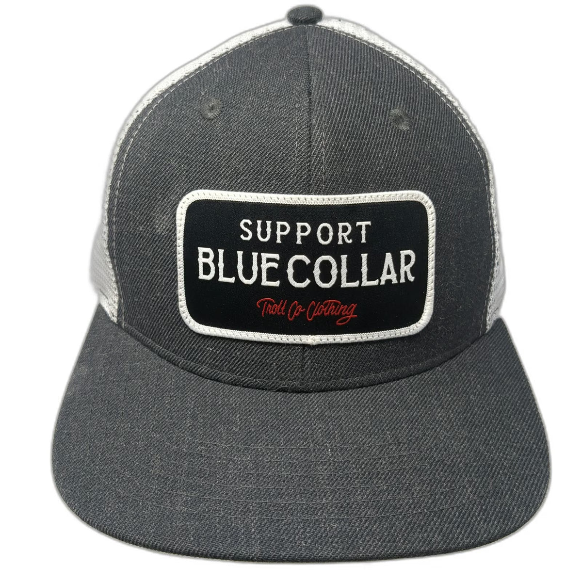 Troll Co. Clothing Trucker Hat Gray One Size Mesh Support Blue Collar Snapback