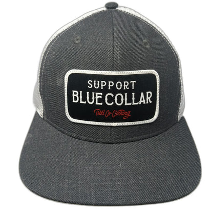Troll Co. Clothing Trucker Hat Gray One Size Mesh Support Blue Collar Snapback