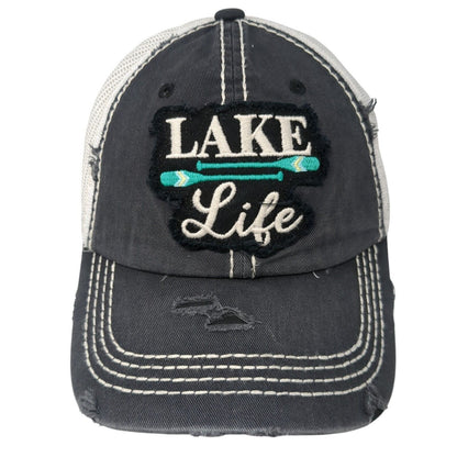 Lake Life Strapback Trucker Hat Blue One Size Adjustable Mesh Back Distressed