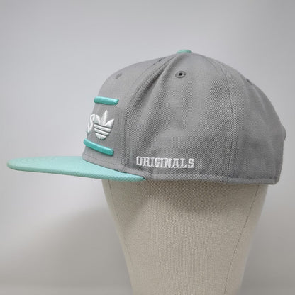 Adidas Snapback Hat Gray Green White OSFM Trefoil Originals Flat Brim Logo Cap