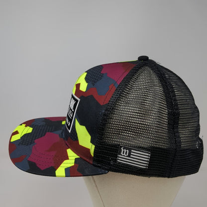 Wattie Ink Trucker Hat Black Geometric Camo Mesh Snapback Flat Brim One Size