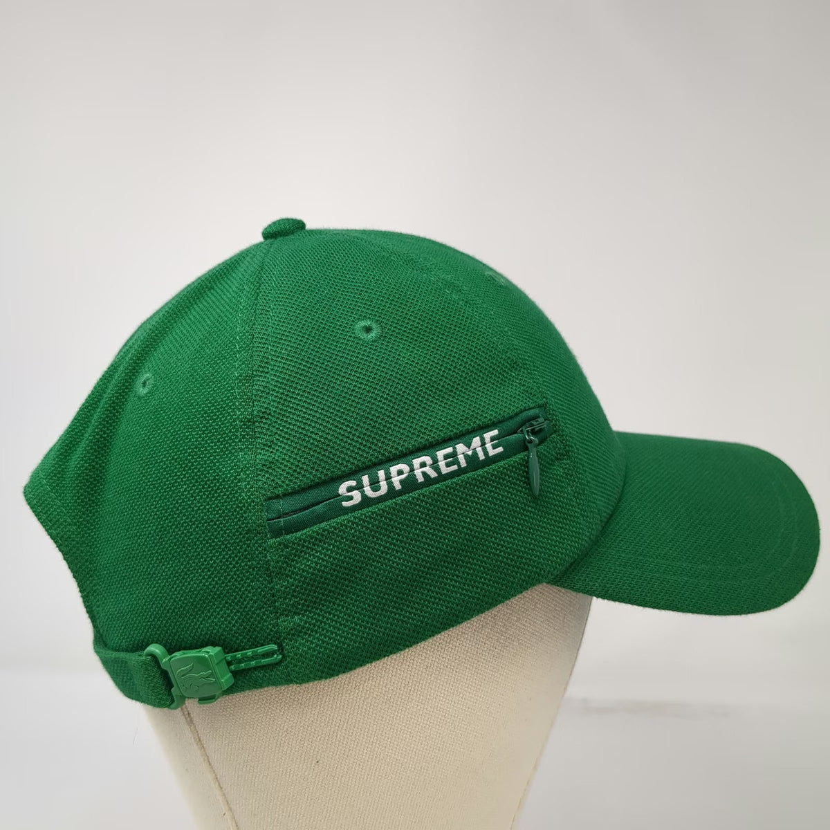 Supreme Lacoste L!ve Green Baseball Cap Hat Zipper Pocket Strapback Cotton