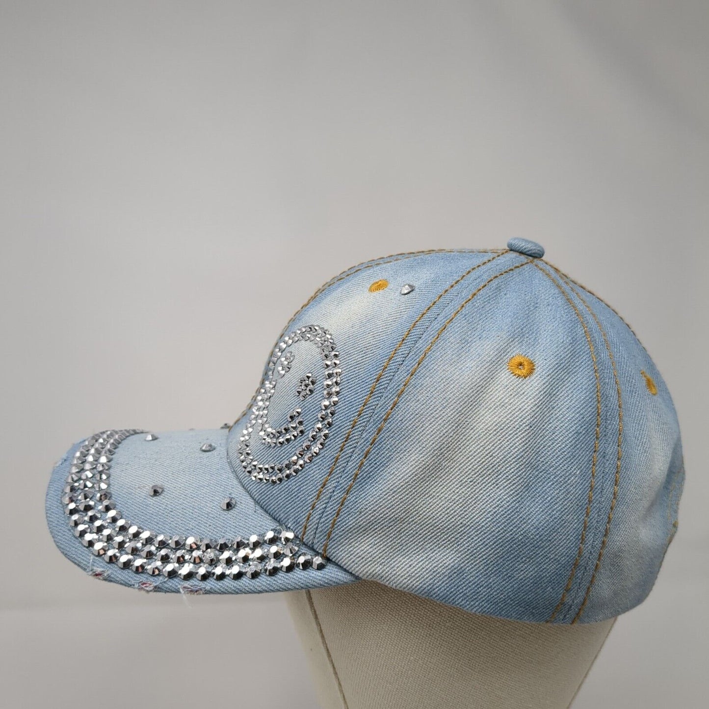 Smiley Bling Rhinestone Slideback Hat Blue One Size Denim Olivia & Kate