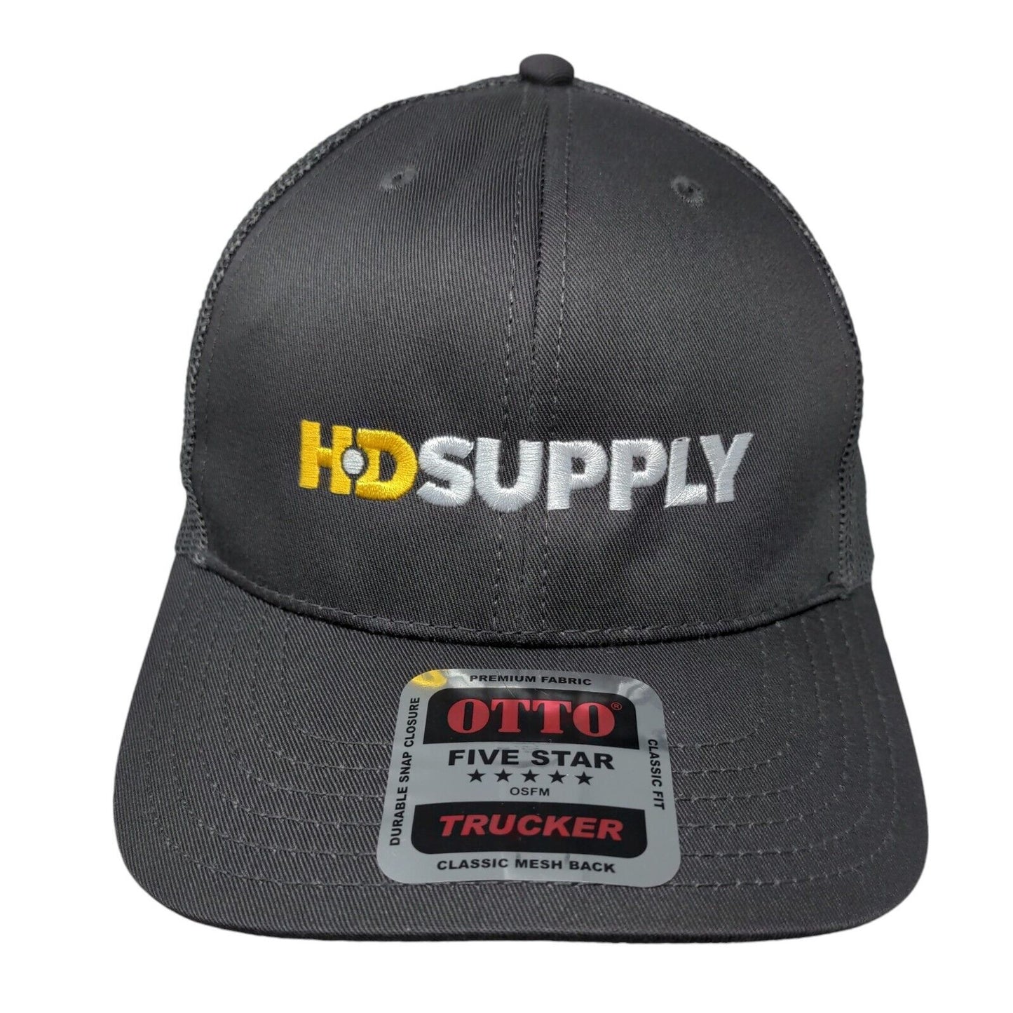 H.D Supply Snapback Trucker Hat Gray OSFM Adjustable Classic Fit Mesh Back Otto