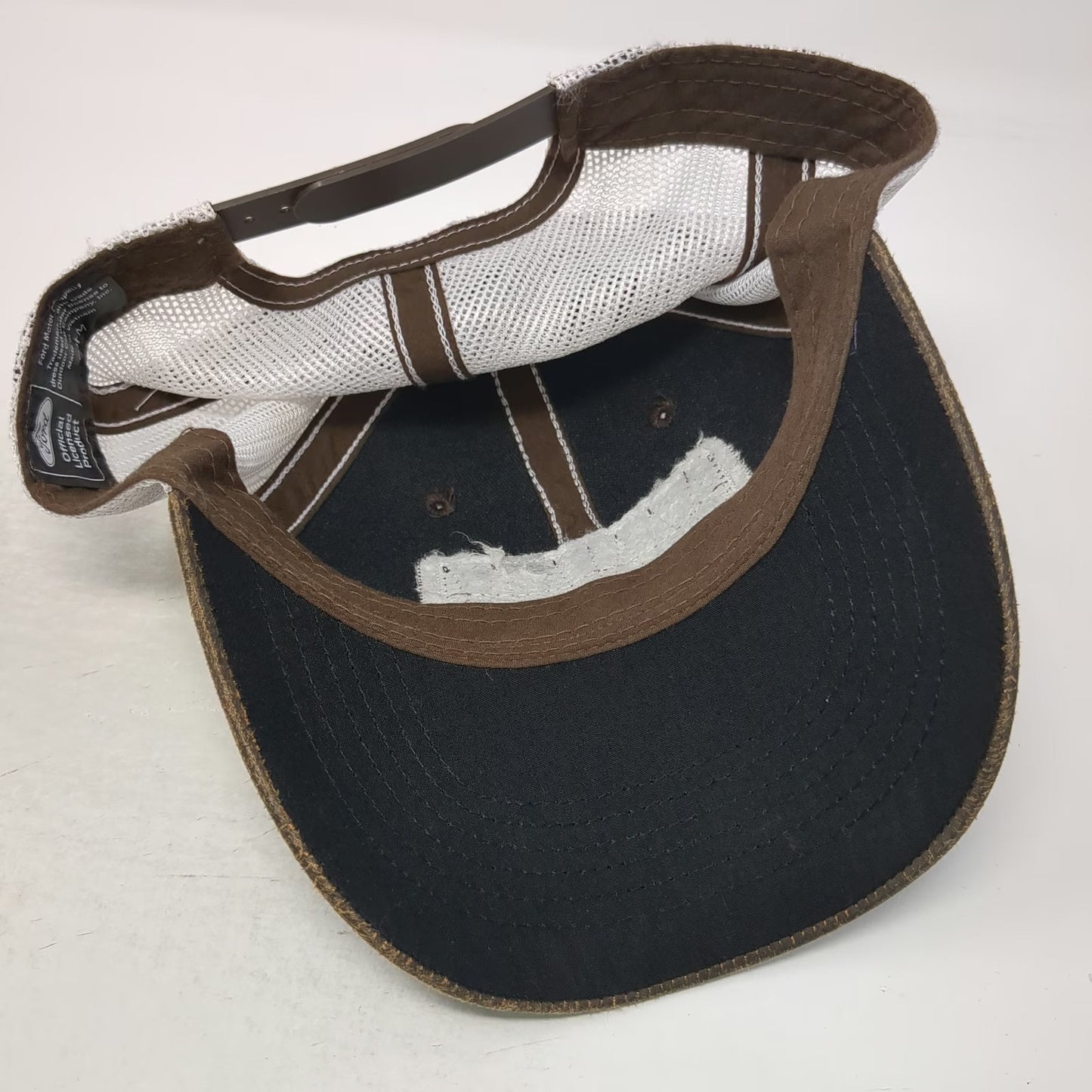 Outdoor Cap Brown Trucker Hat One Size Ford Logo Patch Mesh Distressed Snapback