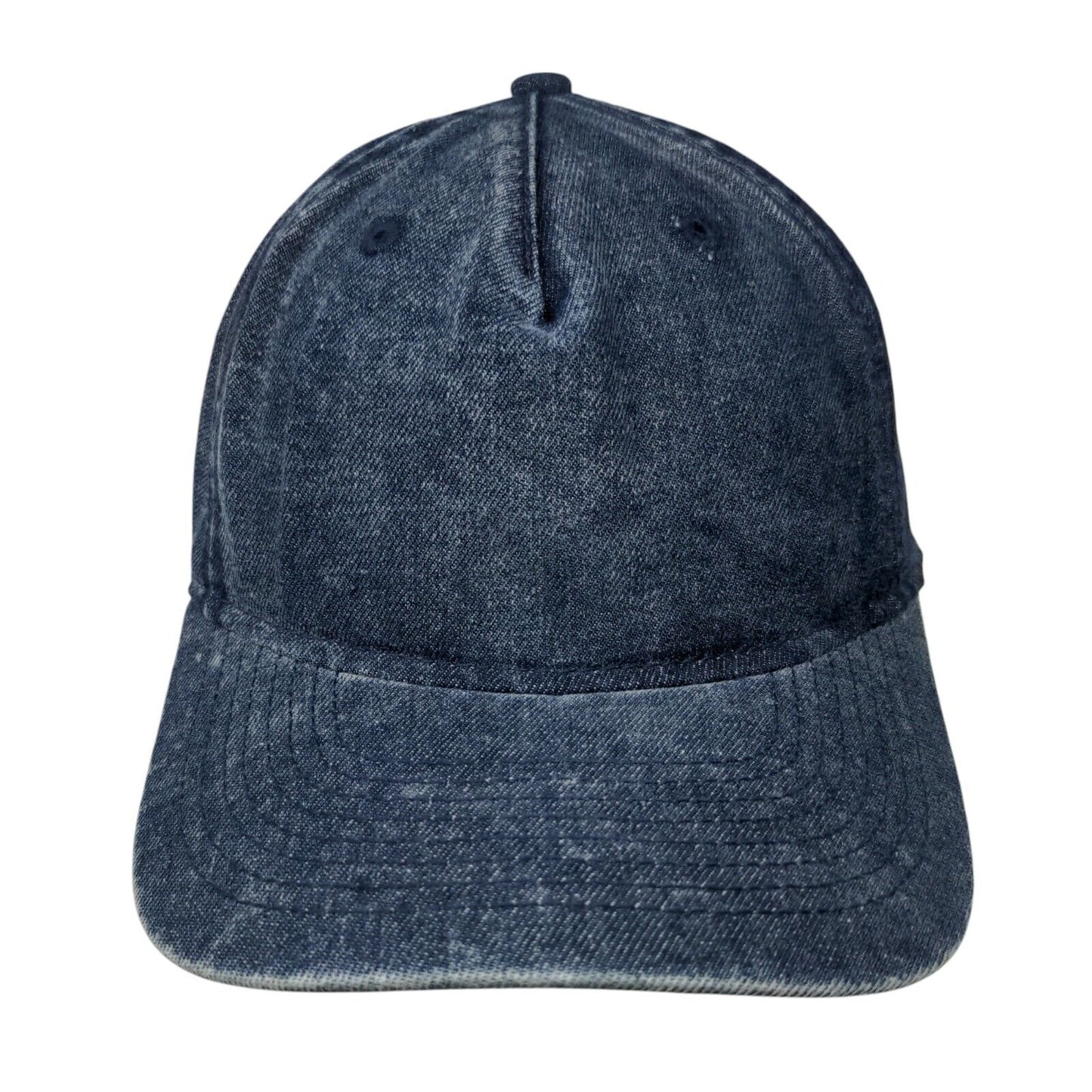 No Boundaries Snapback Hat Blue One Size Adjustable Vented Holes Blank Denim