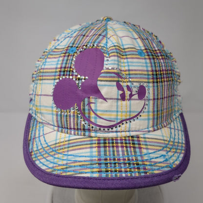 Mickey Mouse Strapback Hat Multicolor OS Adjustable Plaid Rhinestone Disney Park