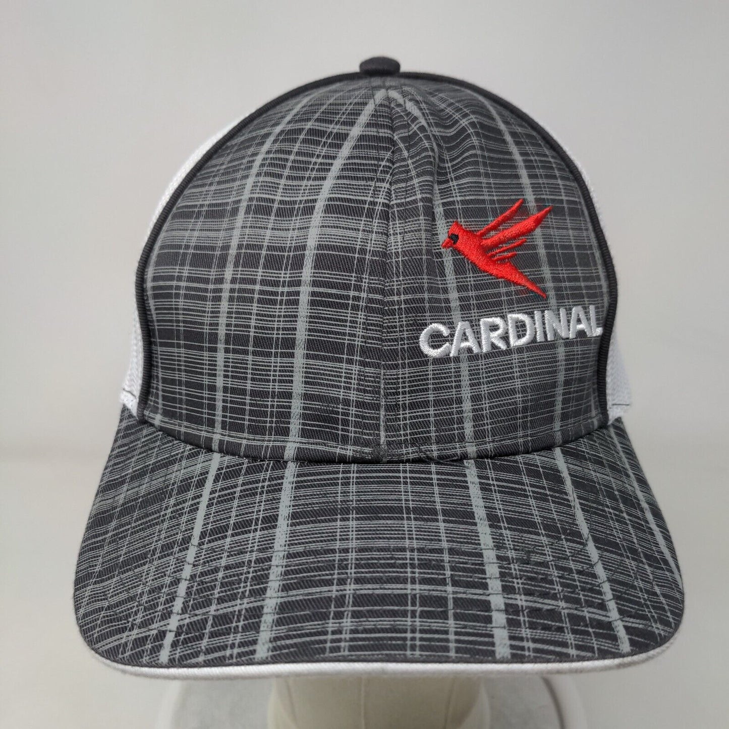 Red Cardinal Snapback Mesh Back Trucker Hat Gray OSFM Embroidered Plaid