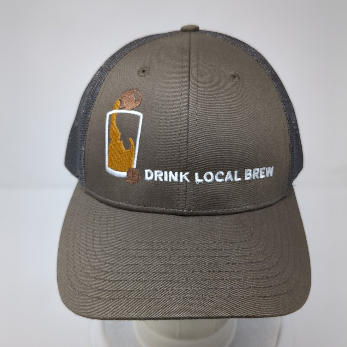 Drink Local Brew Snapback Trucker Hat Brown M/L Embroidered Richardson