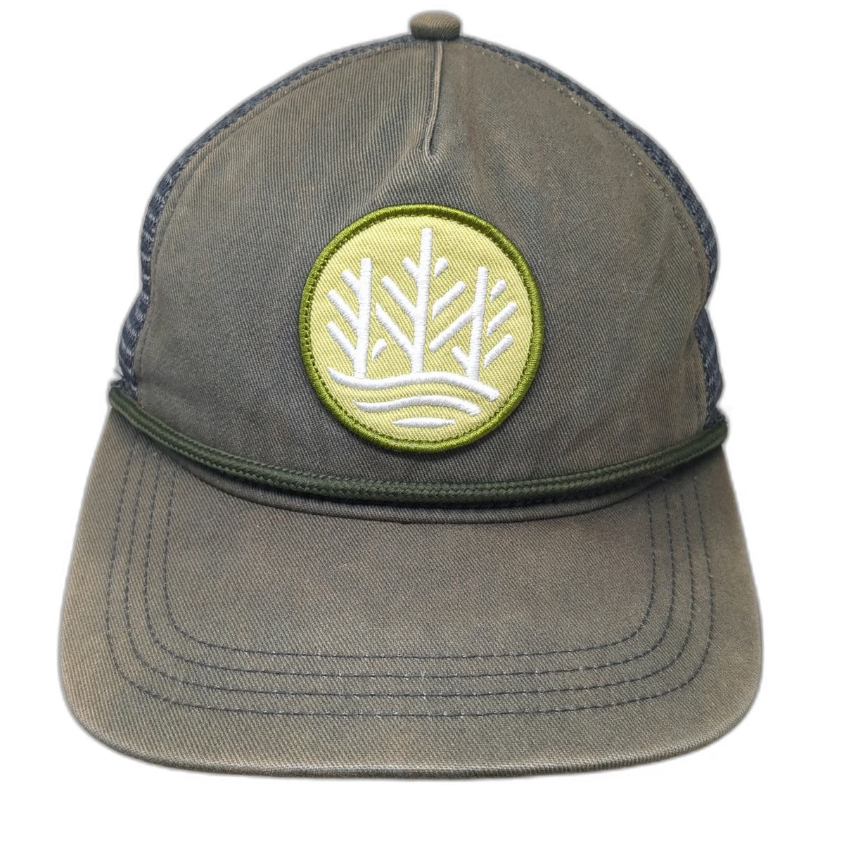 Green Trucker Hat One Size Mesh Back Rope Tree Patch Logo Snapback Outdoor Cap