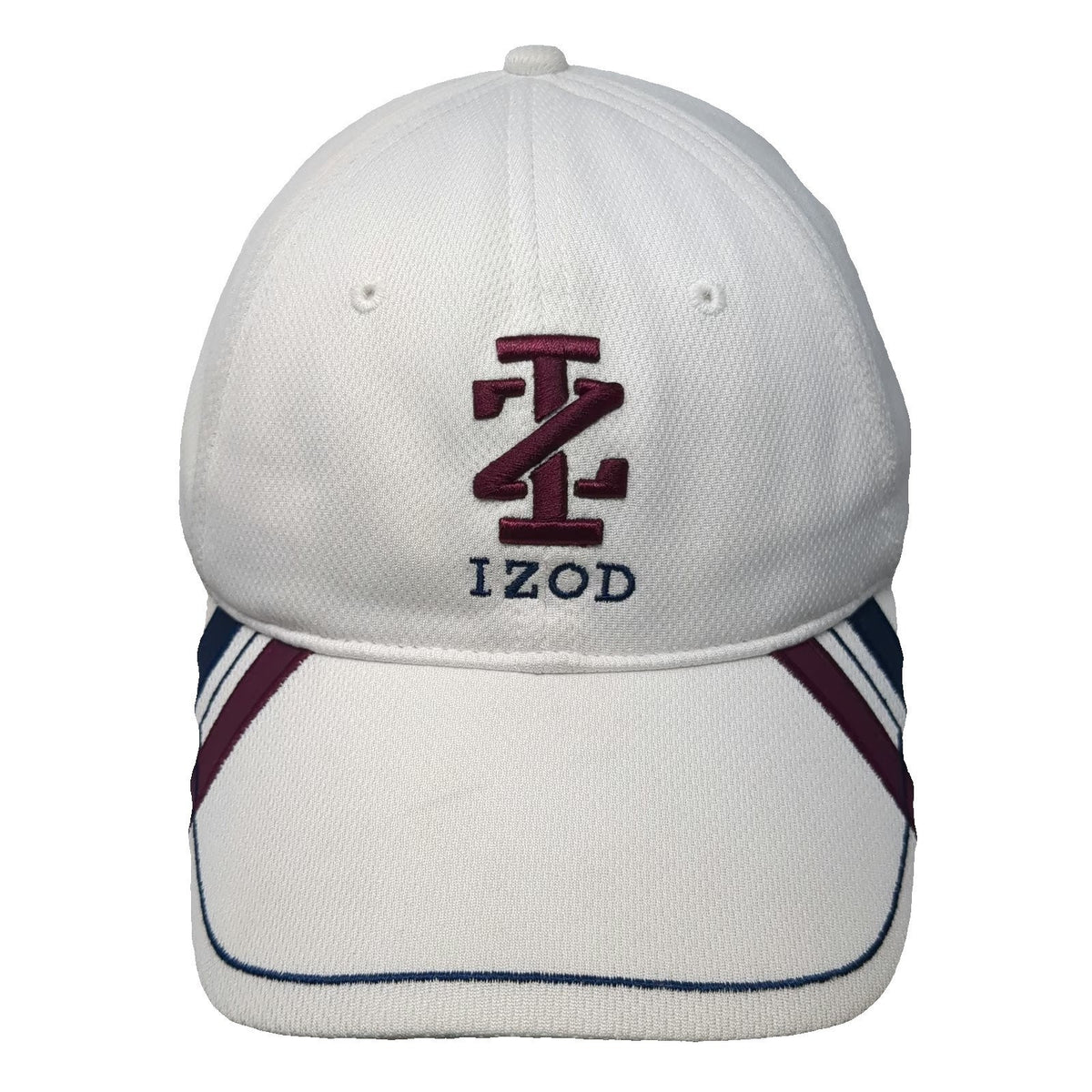 IZOD Baseball Cap White One Size Performance Polyester Striped Fitted Golf Logo