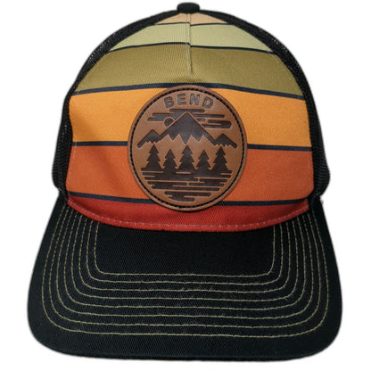 Little Bay Root Trucker Hat Black One Size Mountain Bend Patch Retro Stripes