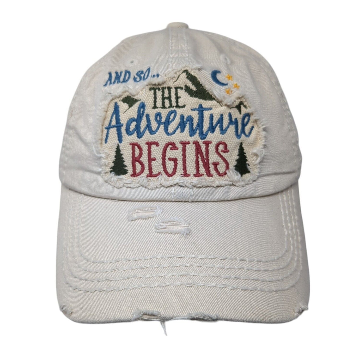 The Adventure Begins Strapback Hat Tan OS Adjustable Distressed KB ETHOS Vintage