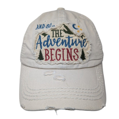 The Adventure Begins Strapback Hat Tan OS Adjustable Distressed KB ETHOS Vintage