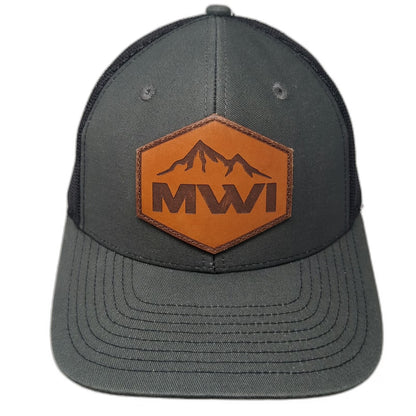Gray One Size Trucker Hat Leather Patch Mountains MWI Snapback Mesh Adjustable