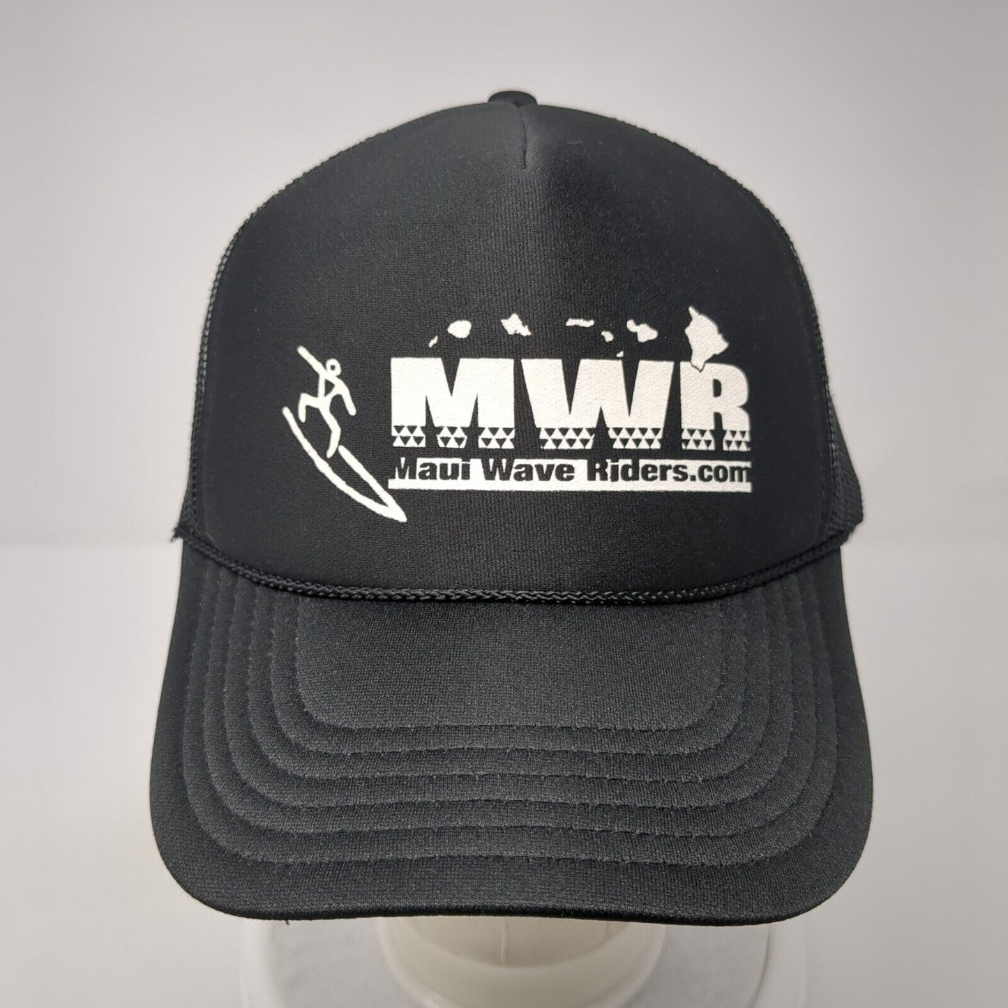 Maui Wave Riders Snapback Rope Trucker Hat Black One Size Mesh Back