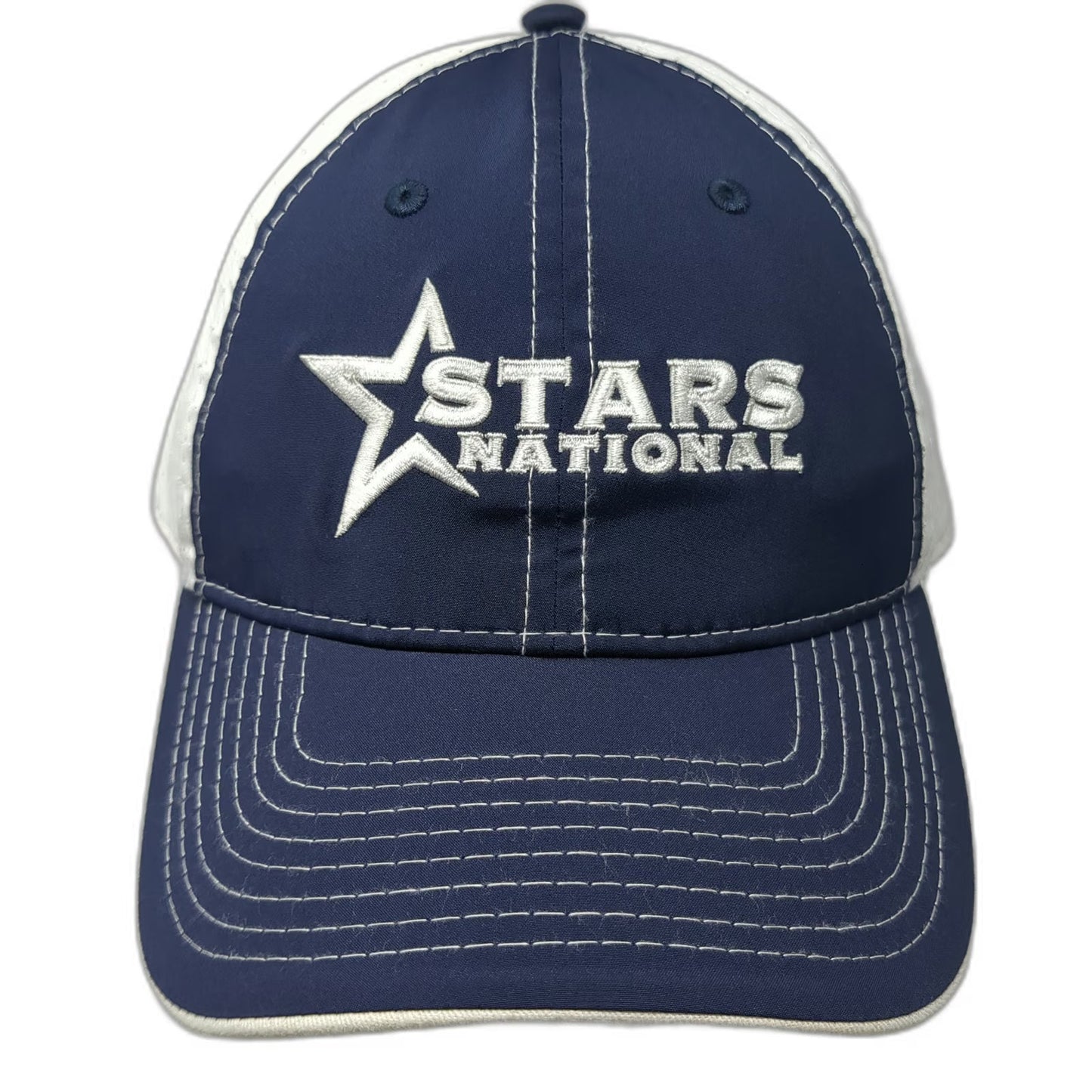 The Game Stars National Baseball Cap Blue White One Size Slideback Perforated
