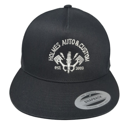 Holmes Auto & Custom Est 2003 Snapback Trucker Hat Black OS Mesh Back Yupoong
