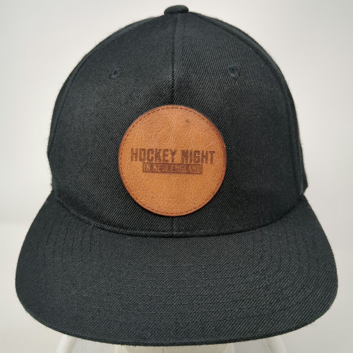 Yupoong Snapback Black One Size Hockey Night In New England Leather Patch Hat