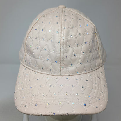 Claire's Snapback Hat Beige One Size Quilted Heart Iridescent Rhinestones Cap