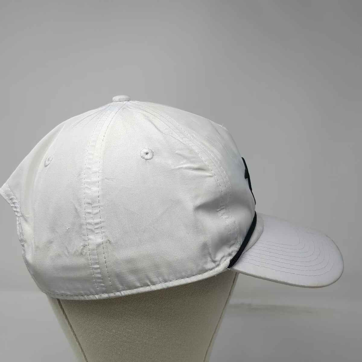Bad Birdie 5 Panel White Hat One Size Snapback Black Rope Script Performance