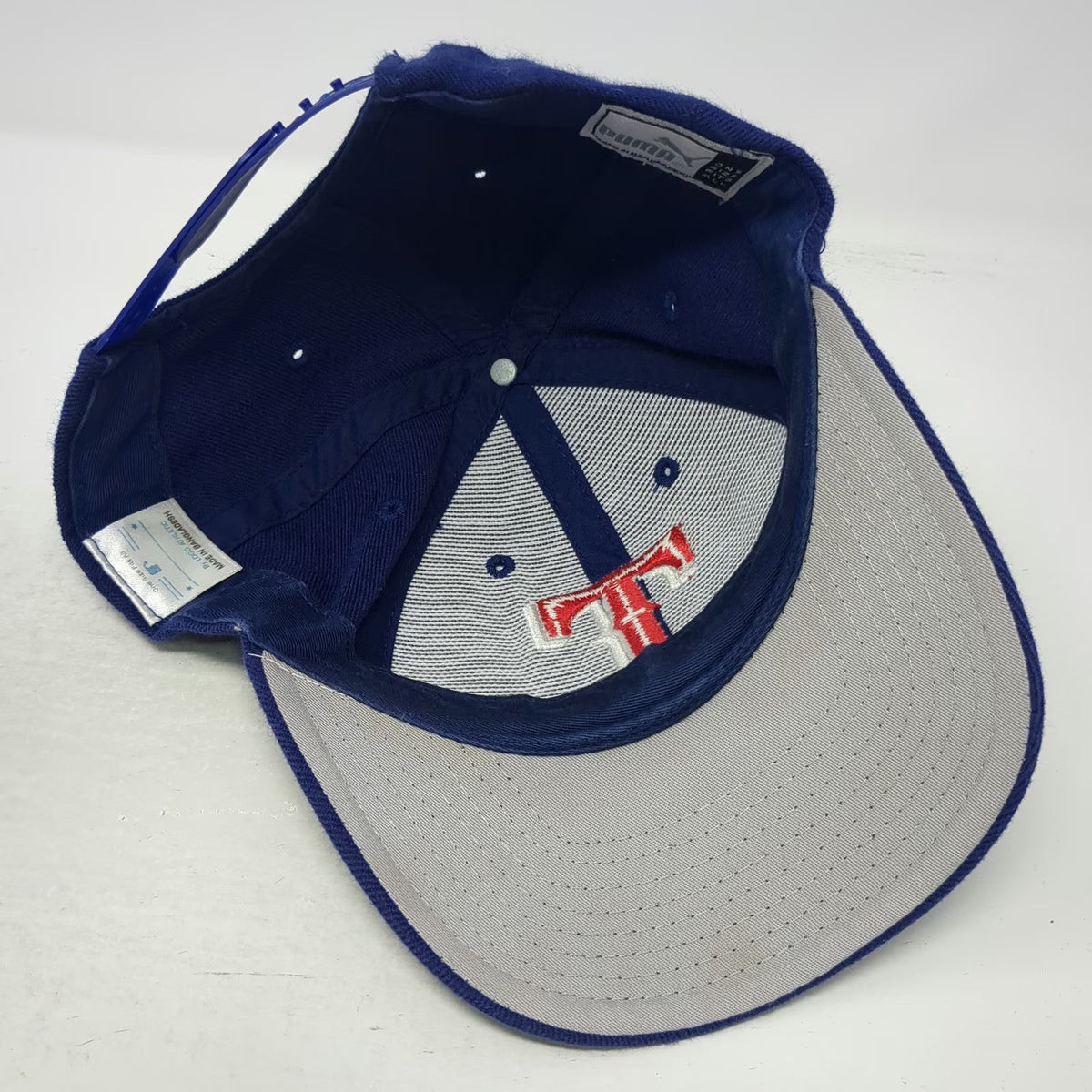 Texas Rangers MLB Puma Logo Athletic Snapback Blue One Size Hat Gray Underbrim