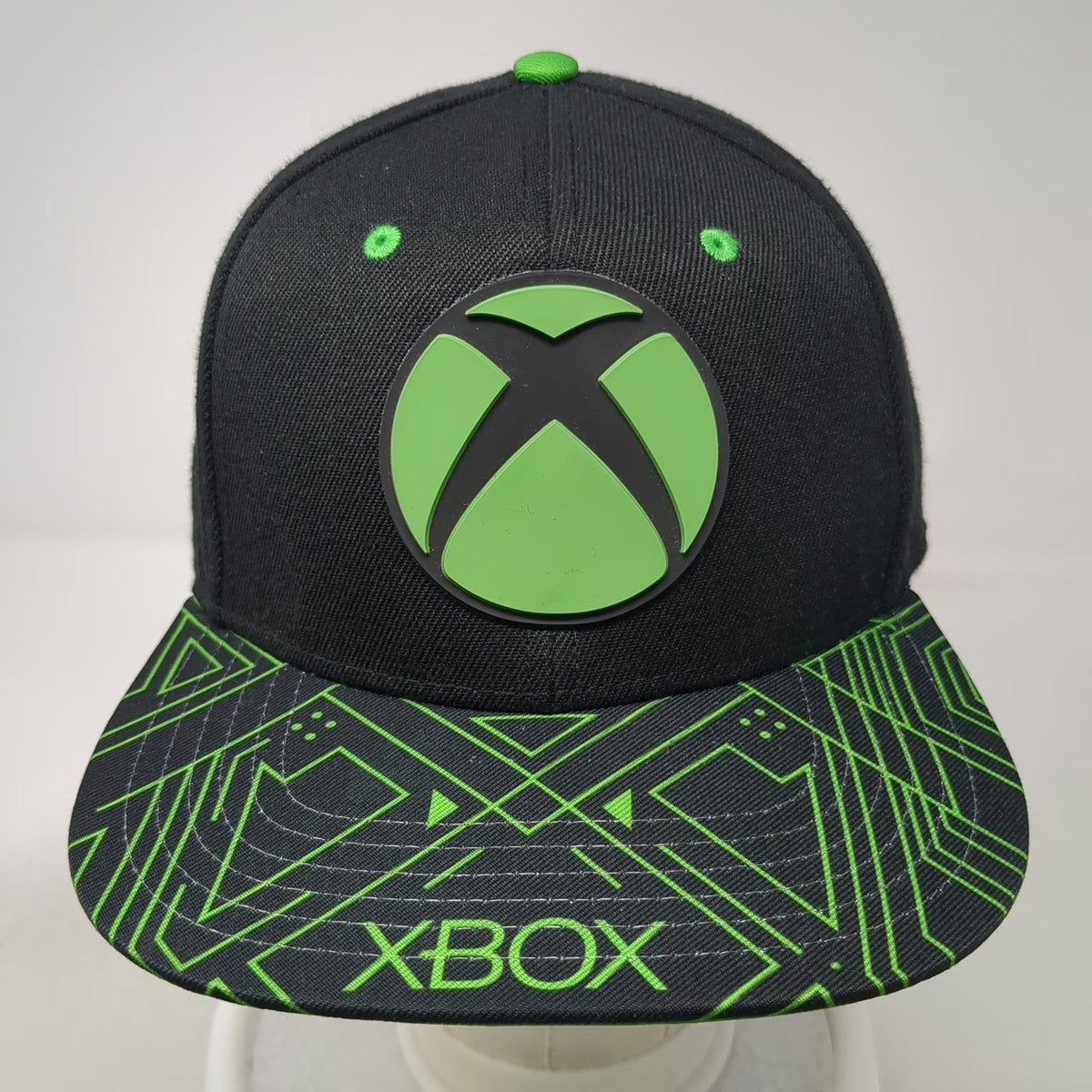 Xbox Snapback Hat Black Green One Size Circuit Pattern Rubber Logo Adjustable