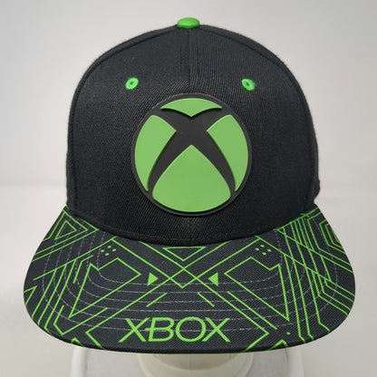 Xbox Snapback Hat Black Green One Size Circuit Pattern Rubber Logo Adjustable