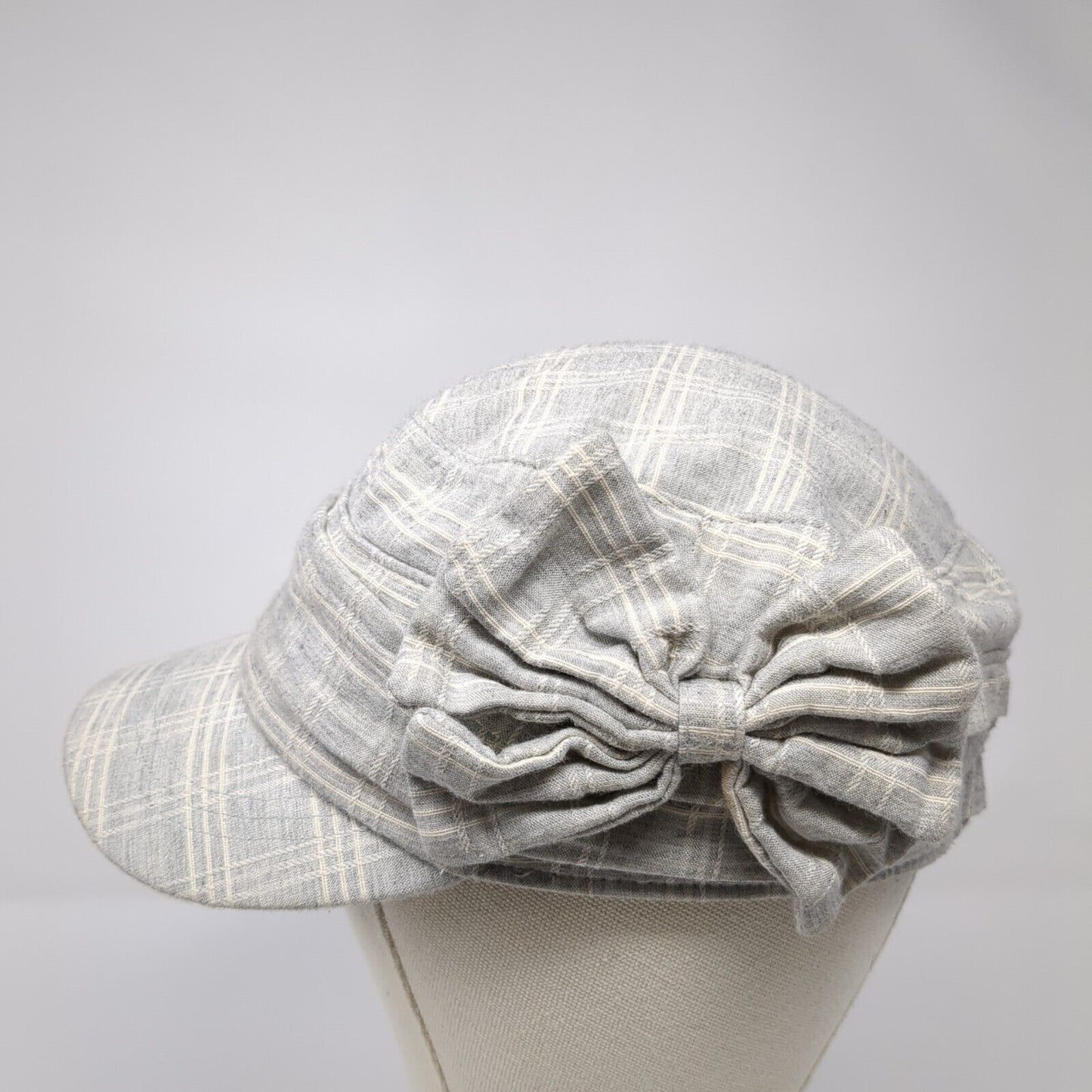 Unbranded Cadet Army Cap Gray One Size Stretch Lightweight Plaid Bow Tie