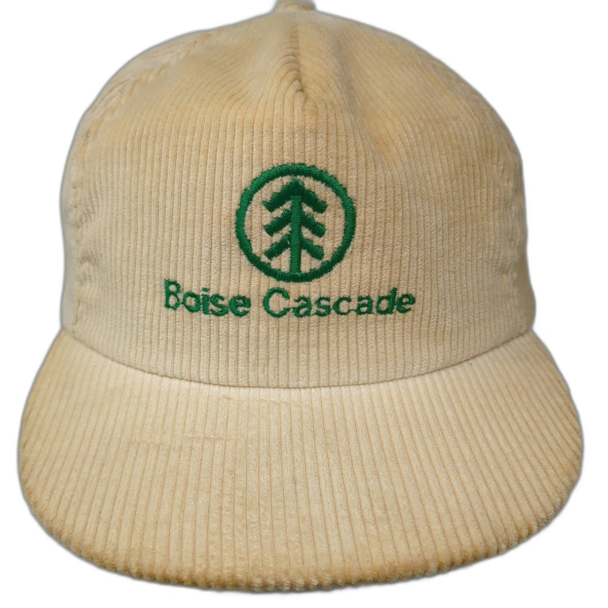 Ownco Boise Cascade 5 Panel Beige Hat OSFM Snapback Corduroy Made In USA Logo