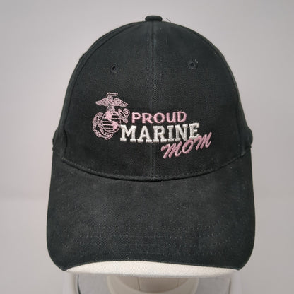 Proud Marine Mom Strapback Hat Black One Size Adjustable Embroidered