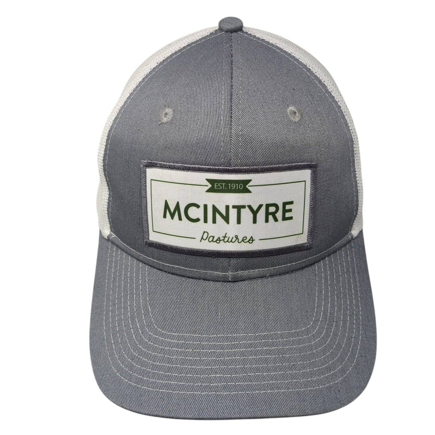 McIntyre Pastures Patch Snapback Trucker Hat Gray One Size Mesh Back