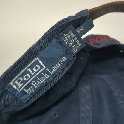 Polo Ralph Lauren Baseball Cap Blue OS Leather Strapback Big & Tall Hat Vintage