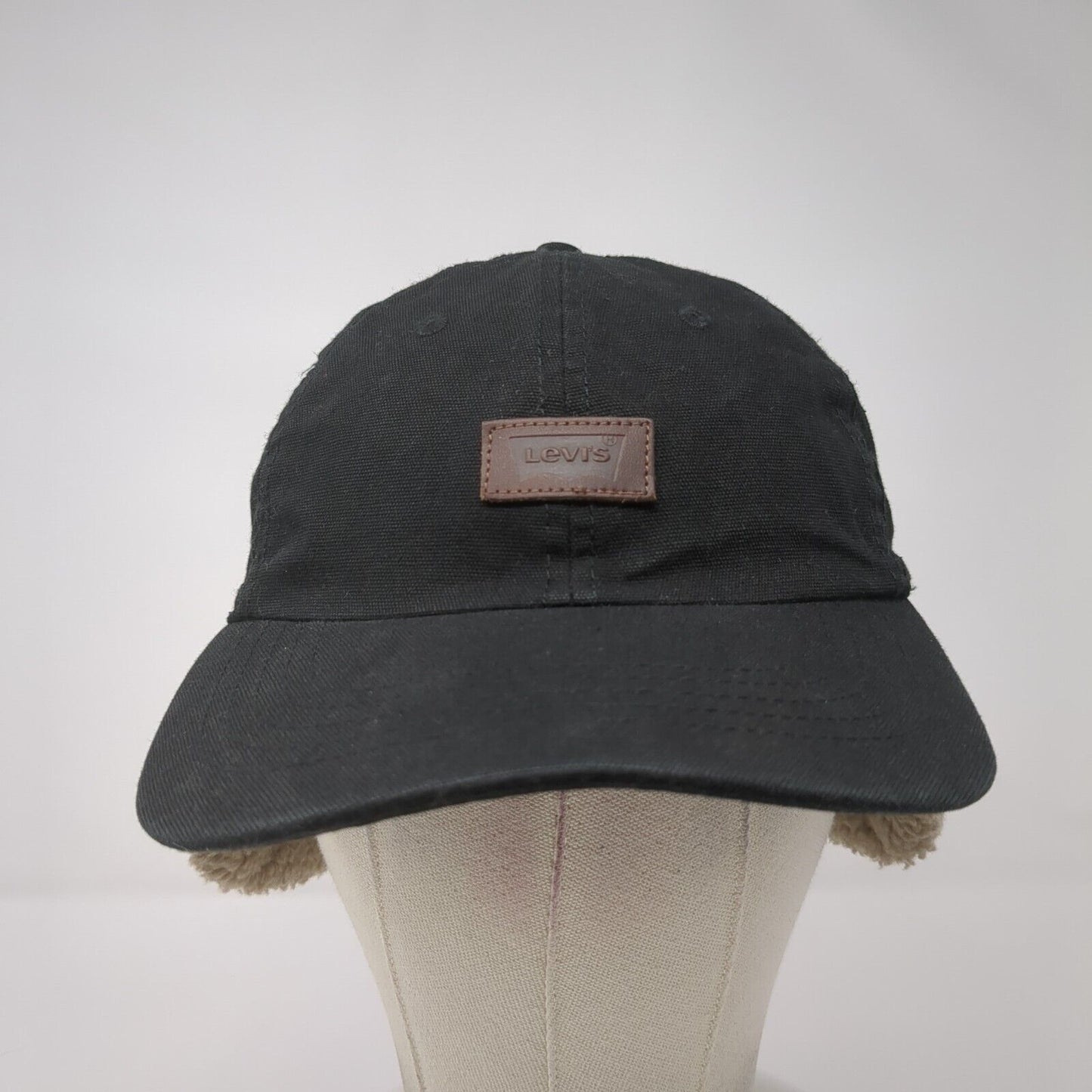 Levi's Leather Patch Fitted Trapper Hat Black S/M Ear Flap Sherpa