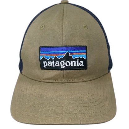 Patagonia Trucker Hat Beige Blue One Size Mesh Back Snapback Mountain Logo