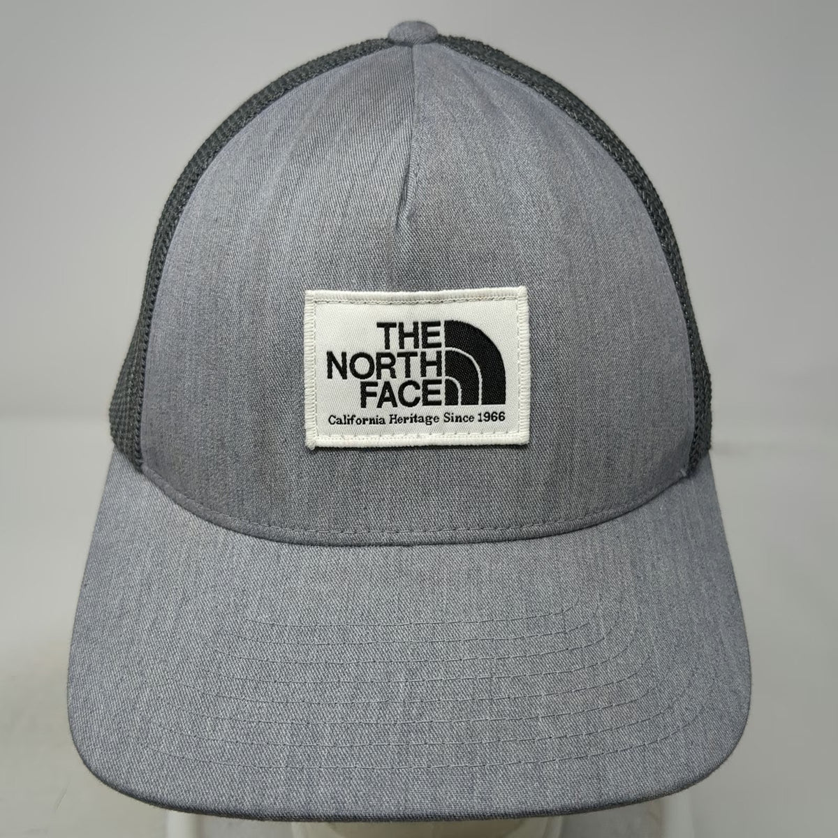 The North Face Trucker Hat Gray One Size Mesh Back Snapback Logo Patch