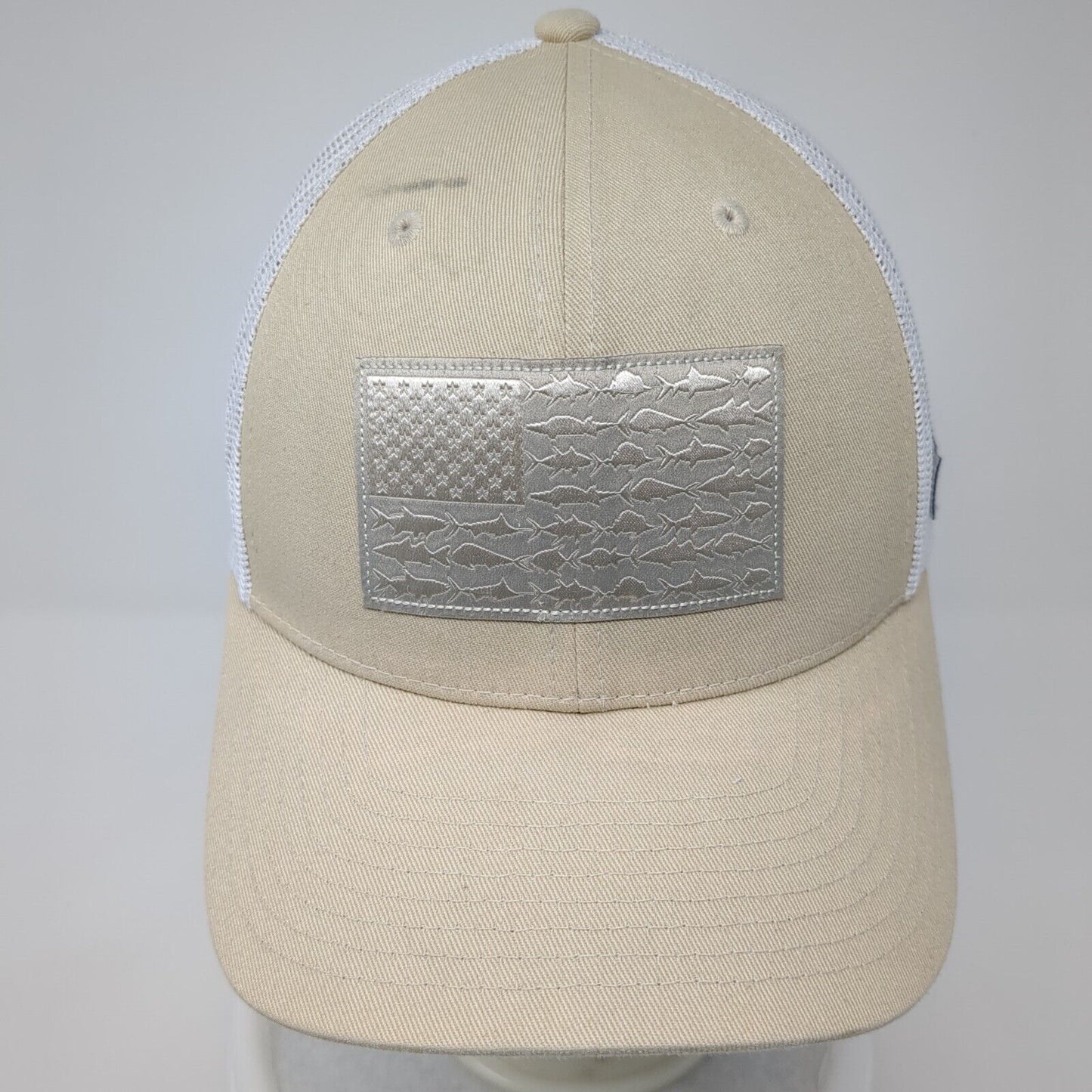 Columbia PFG USA Fish Flag Snapback Trucker Hat Tan One Size Mesh Back