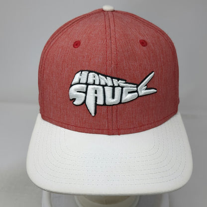 Hank Sauce Snapback Hat Red One Size White Flat Brim Fish Logo Fishing Surf